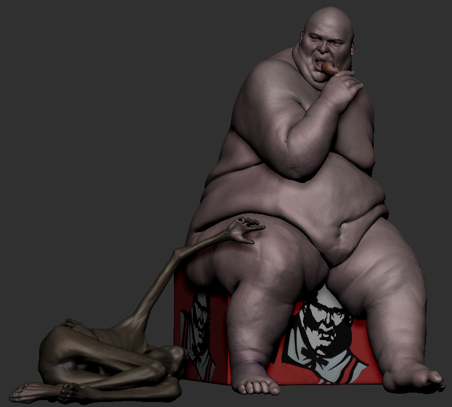 Opposites very fat guy eating a chicken leg beside a starving kid