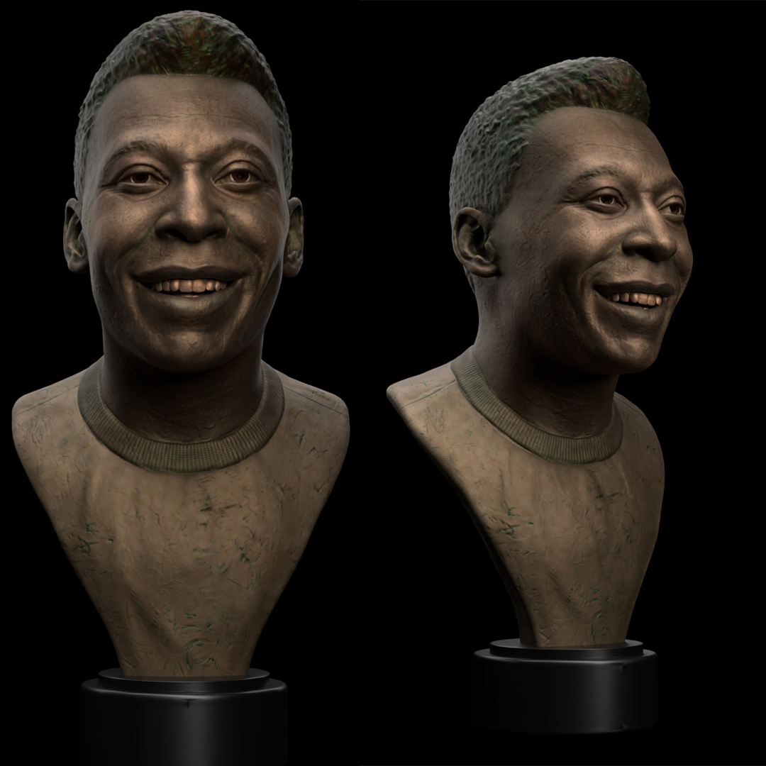 Pelé / Visual Lab dos retratos del futbolista Pele, uno de joven y otro de mayor modelado en zbrush