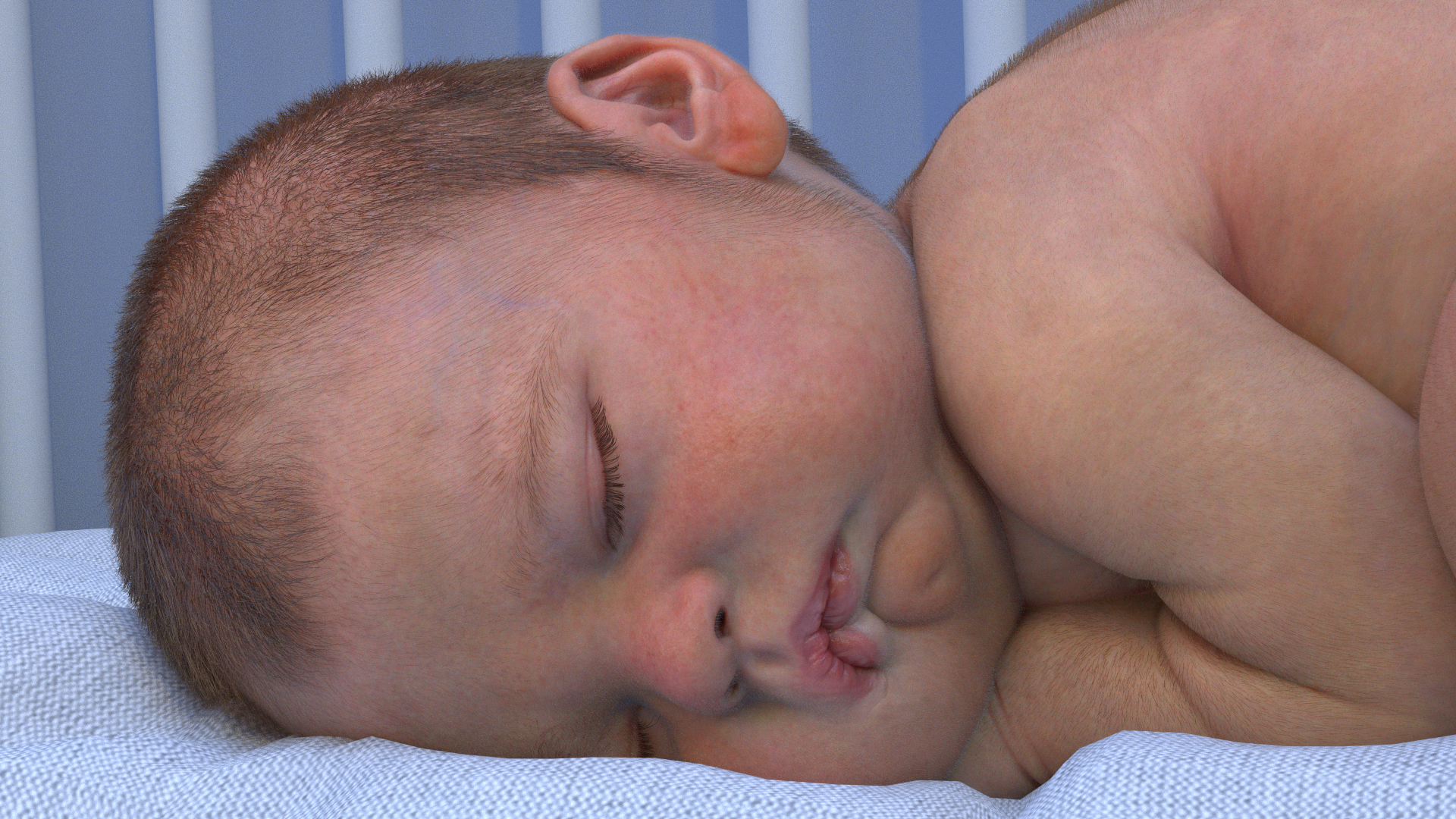 Baby Lu / proyecto personal de Rafa Zabala imagen de bebe durmiendo, hecho en 3d.